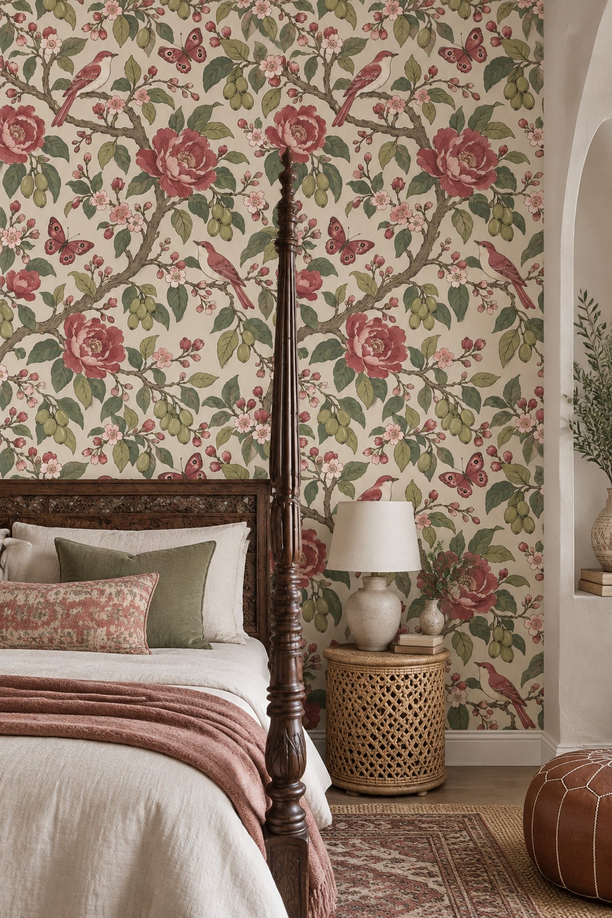 Pink Cherry Blossom Birds Wallpaper Chinoiserie Floral Pattern