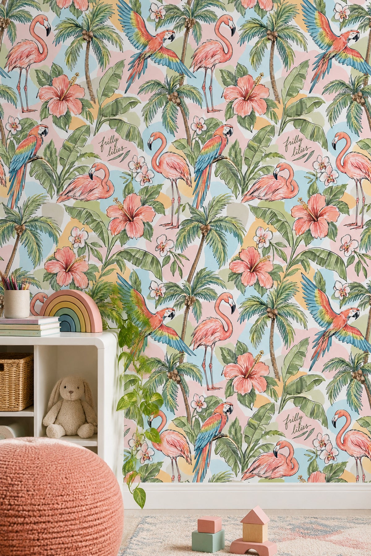 Flamingo And Parrot Wallpaper Tropical Watercolor Pattern
