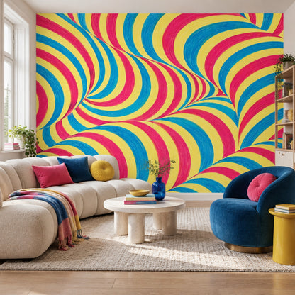 Optical Illusion Stripes Wallpaper Psychedelic Wavy Tunnel Wall Mural