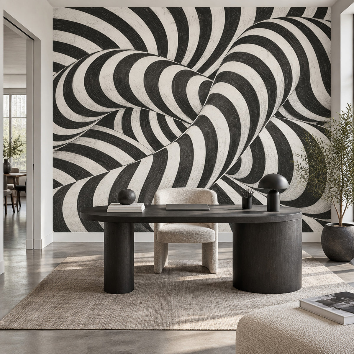 Curved Ribbon Stripes Wallpaper Optical Illusion Wall Mural