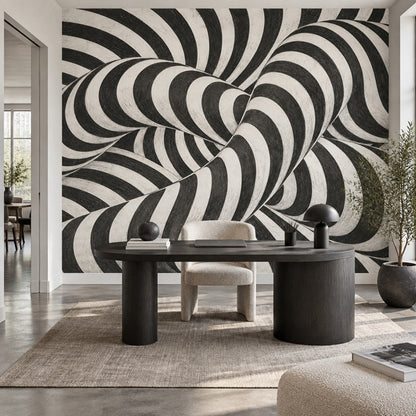 Curved Ribbon Stripes Wallpaper Optical Illusion Wall Mural