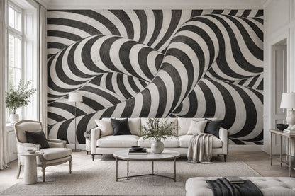 Curved Ribbon Stripes Wallpaper Optical Illusion Wall Mural