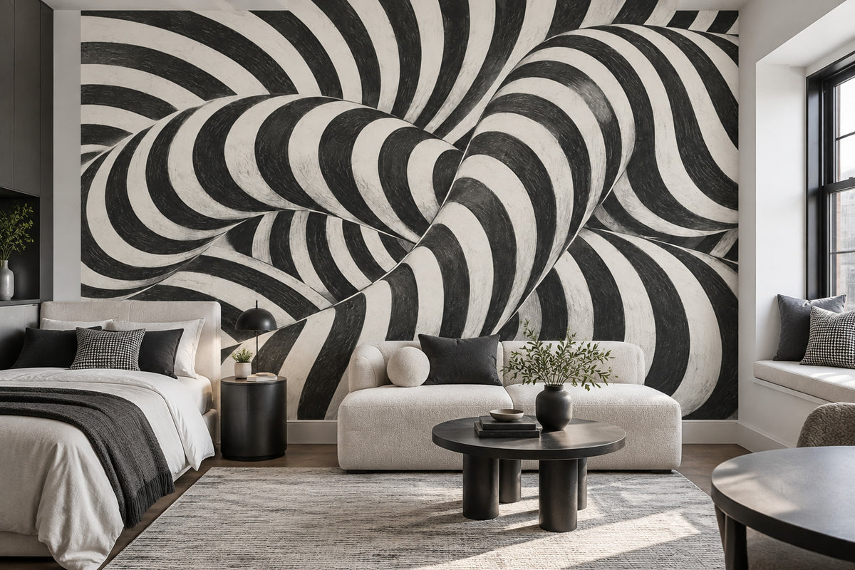 Curved Ribbon Stripes Wallpaper Optical Illusion Wall Mural