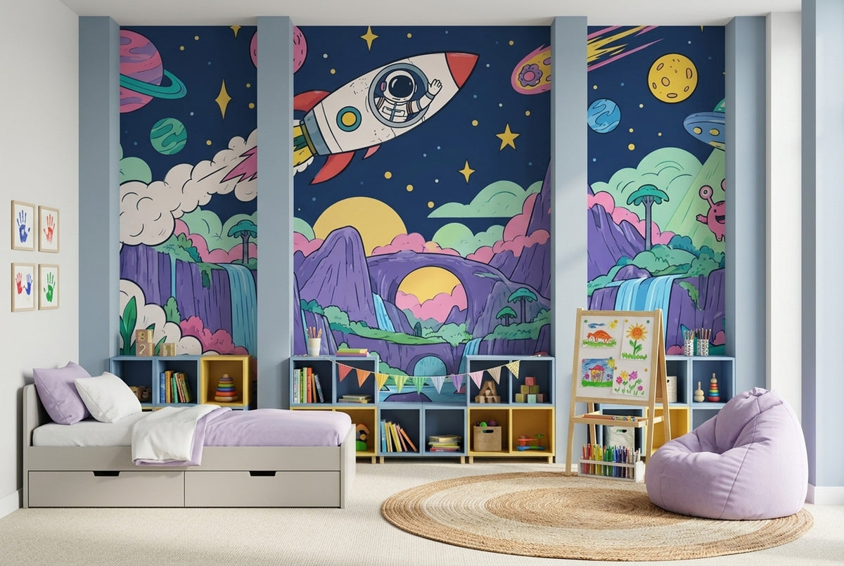 Kids Space Adventure Wallpaper Cartoon Galaxy Wall Mural