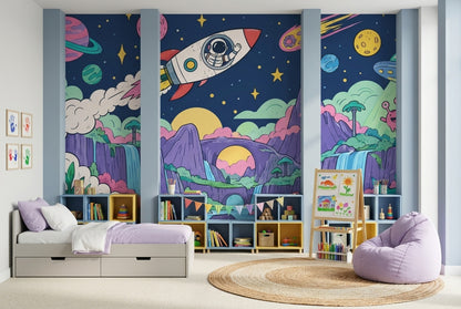 Kids Space Adventure Wallpaper Cartoon Galaxy Wall Mural
