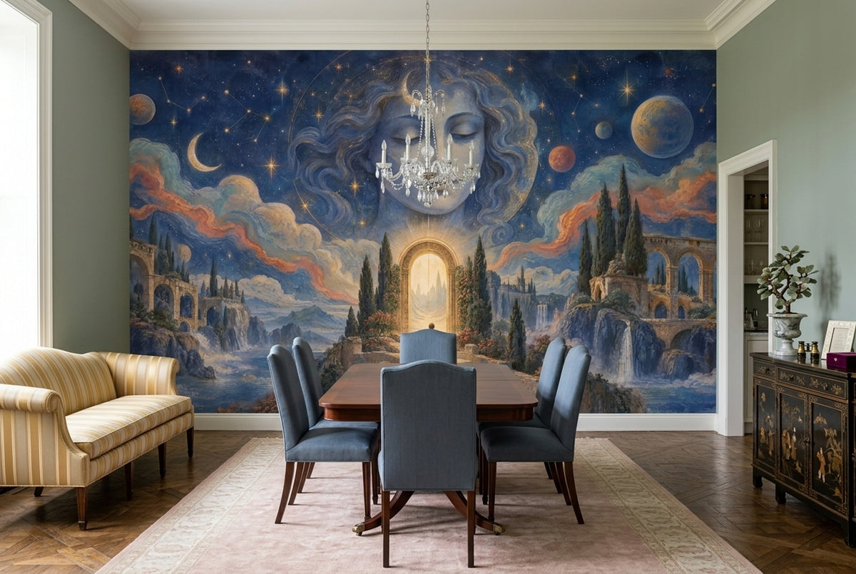 Celestial Woman Face Wallpaper Starry Night Wall Mural