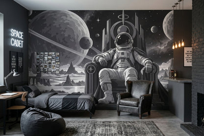 Astronaut Throne Wallpaper Monochrome Space Ruins Wall Mural