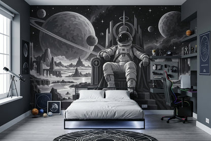 Astronaut Throne Wallpaper Monochrome Space Ruins Wall Mural