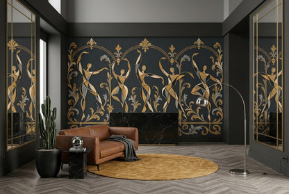 Art Deco Dancers Wallpaper Ornate Gold Frame Wall Mural