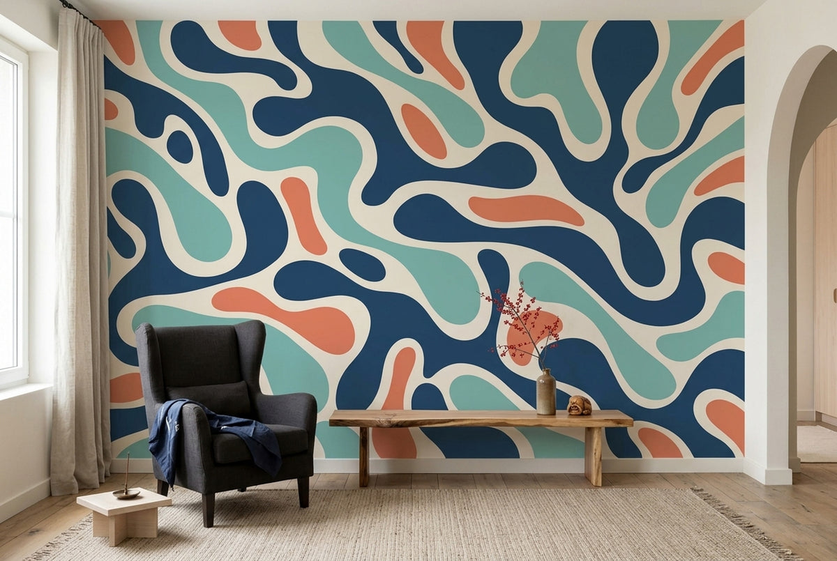Abstract Ribbon Shapes Wallpaper Mid Century Modern Wall Mural