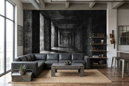 Futuristic Corridor Wallpaper Industrial Perspective Wall Mural