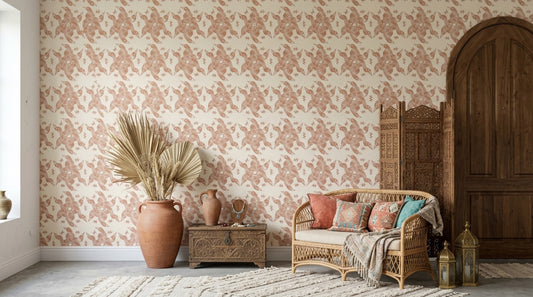 Bird Motif Wallpaper Terracotta Block Print Pattern