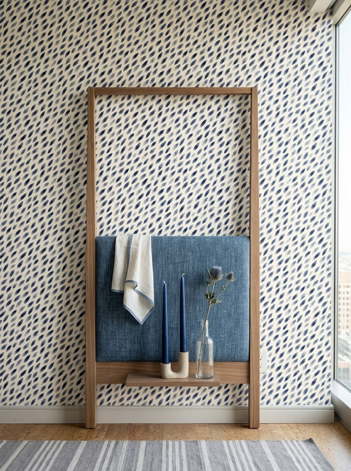 Leaf Brushstroke Wallpaper Indigo Blue Abstract Pattern
