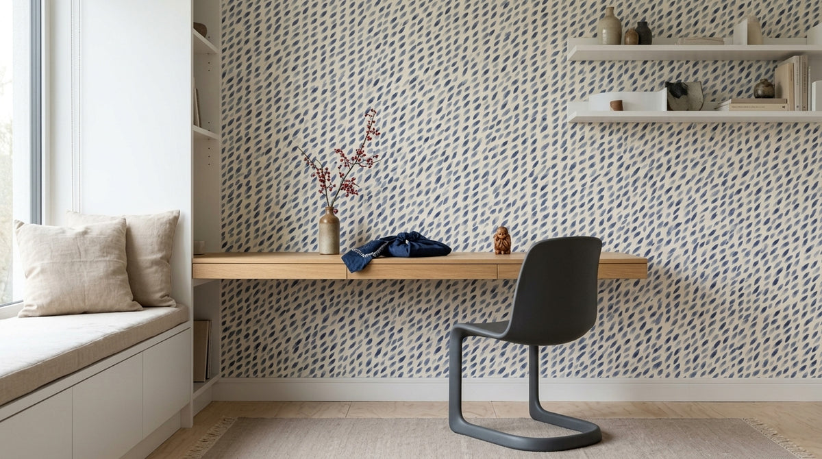 Leaf Brushstroke Wallpaper Indigo Blue Abstract Pattern