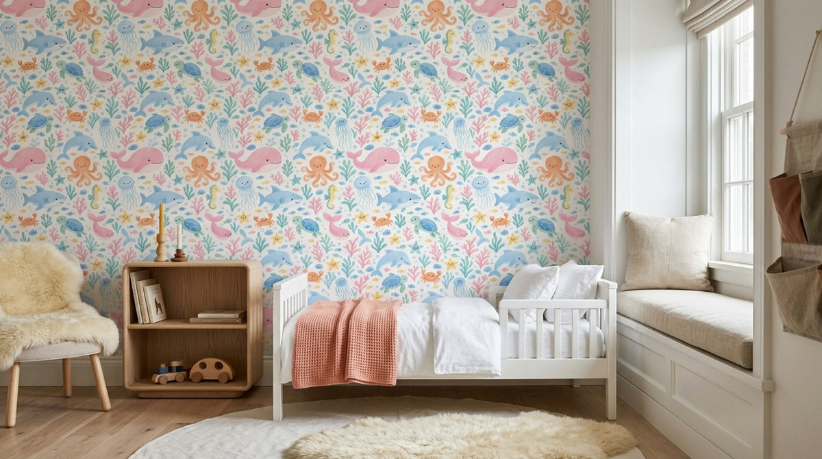 Ocean Animals Wallpaper Pastel Watercolor Pattern