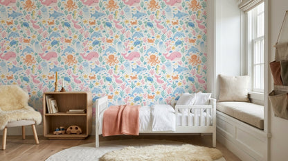 Ocean Animals Wallpaper Pastel Watercolor Pattern