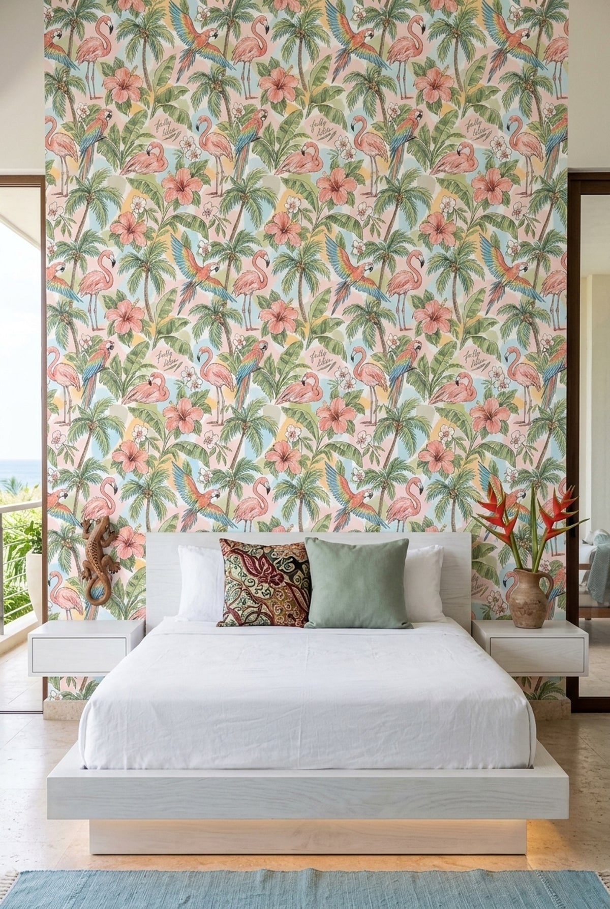 Flamingo And Parrot Wallpaper Tropical Watercolor Pattern