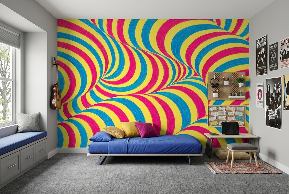 Optical Illusion Stripes Wallpaper Psychedelic Wavy Tunnel Wall Mural