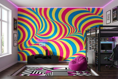 Optical Illusion Stripes Wallpaper Psychedelic Wavy Tunnel Wall Mural