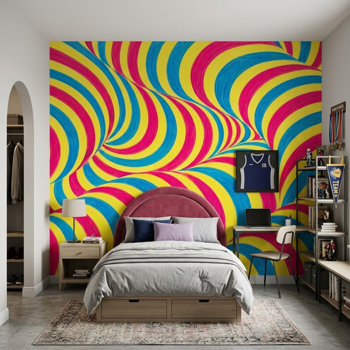 Optical Illusion Stripes Wallpaper Psychedelic Wavy Tunnel Wall Mural