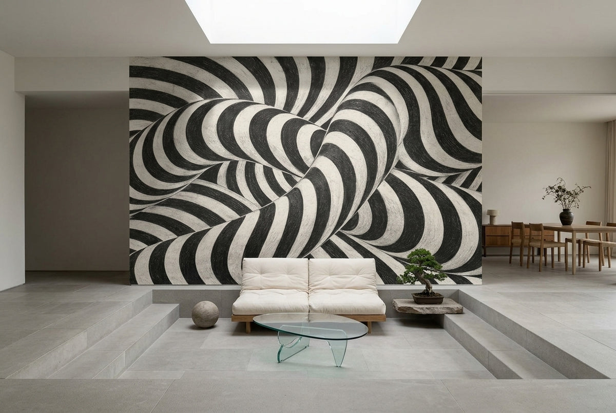 Curved Ribbon Stripes Wallpaper Optical Illusion Wall Mural