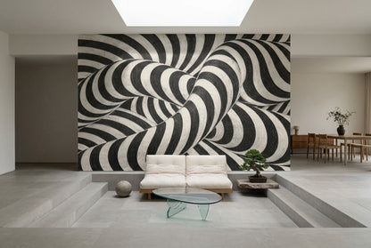 Curved Ribbon Stripes Wallpaper Optical Illusion Wall Mural