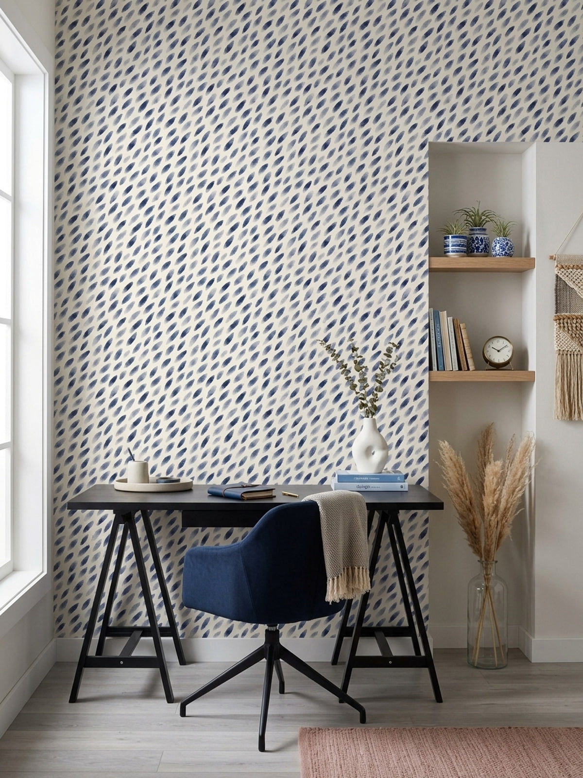 Leaf Brushstroke Wallpaper Indigo Blue Abstract Pattern