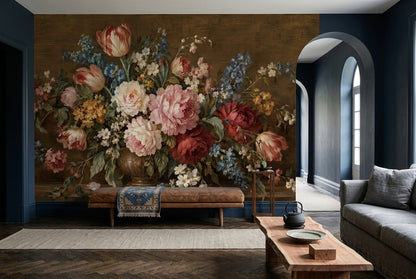 Vintage Vase Floral Wallpaper Dark Wall Mural