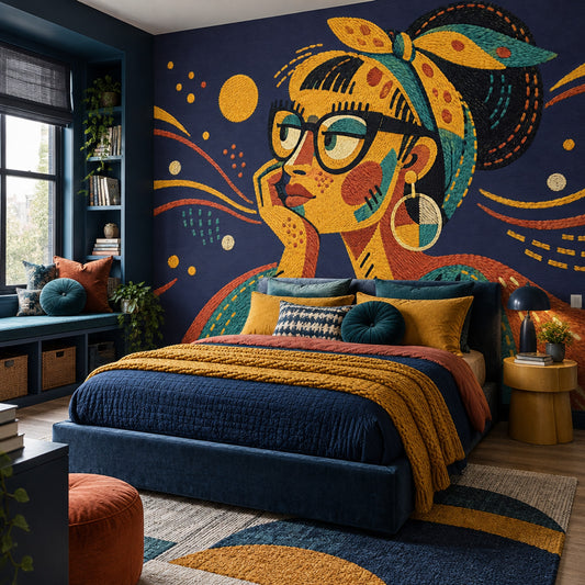 Bohemian Woman Portrait Wallpaper Embroidered Texture Wall Mural