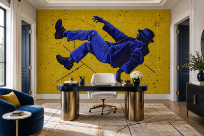 Floating Embroidered Figure Wallpaper Yellow Graphic Wall Mural