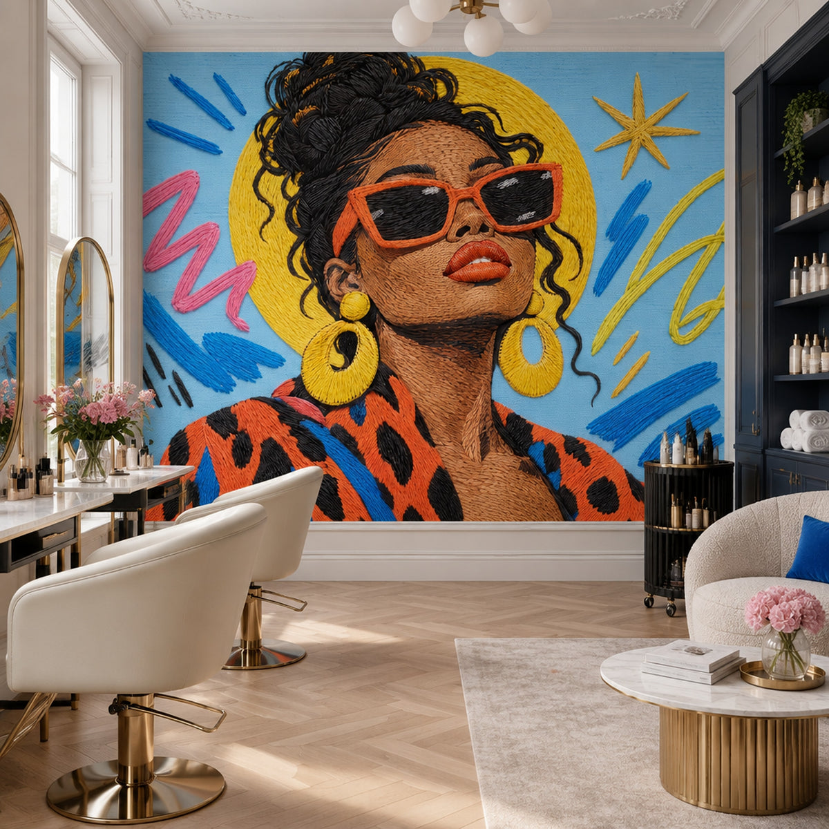 Embroidered Sunglasses Woman Wallpaper Pop Art Portrait Wall Mural