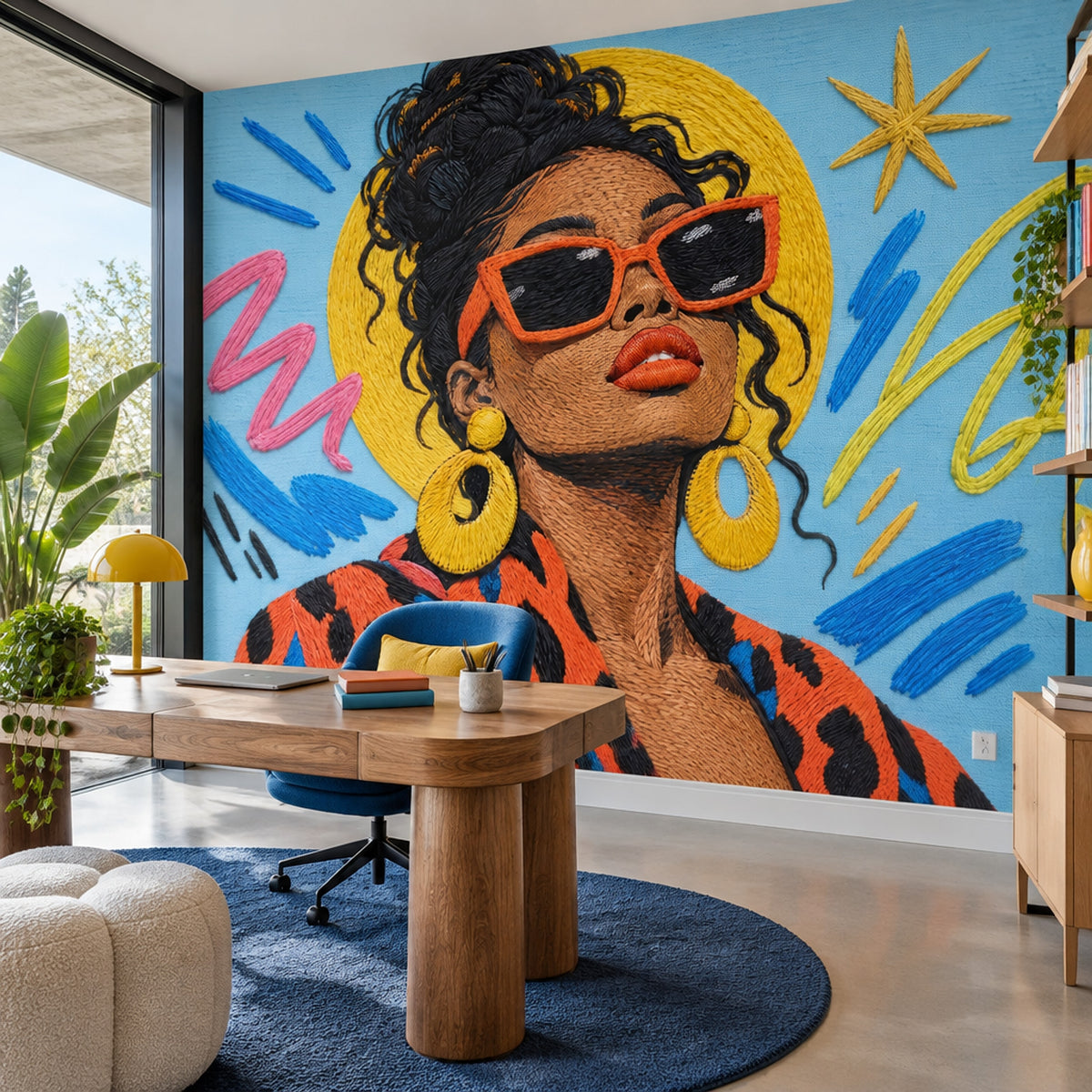 Embroidered Sunglasses Woman Wallpaper Pop Art Portrait Wall Mural