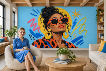 Embroidered Sunglasses Woman Wallpaper Pop Art Portrait Wall Mural