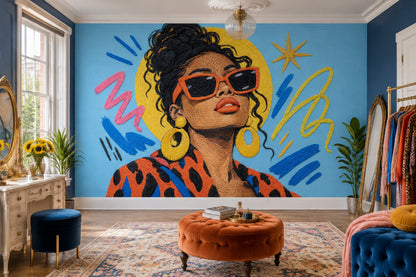 Embroidered Sunglasses Woman Wallpaper Pop Art Portrait Wall Mural
