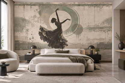 Flamenco Dancer Silhouette Wallpaper Distressed Geometric Circles Wall Mural