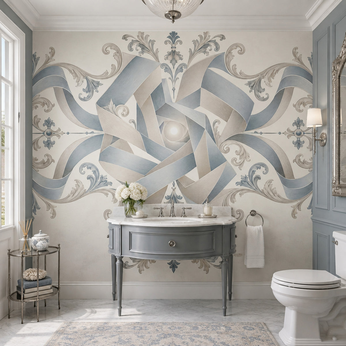 Ornamental Geometric Rosette Wallpaper Elegant Damask Wall Mural