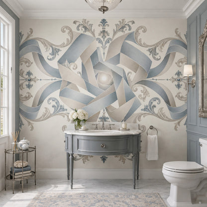 Ornamental Geometric Rosette Wallpaper Elegant Damask Wall Mural