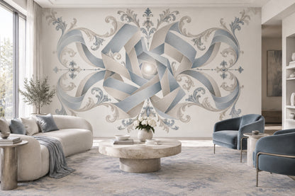 Ornamental Geometric Rosette Wallpaper Elegant Damask Wall Mural