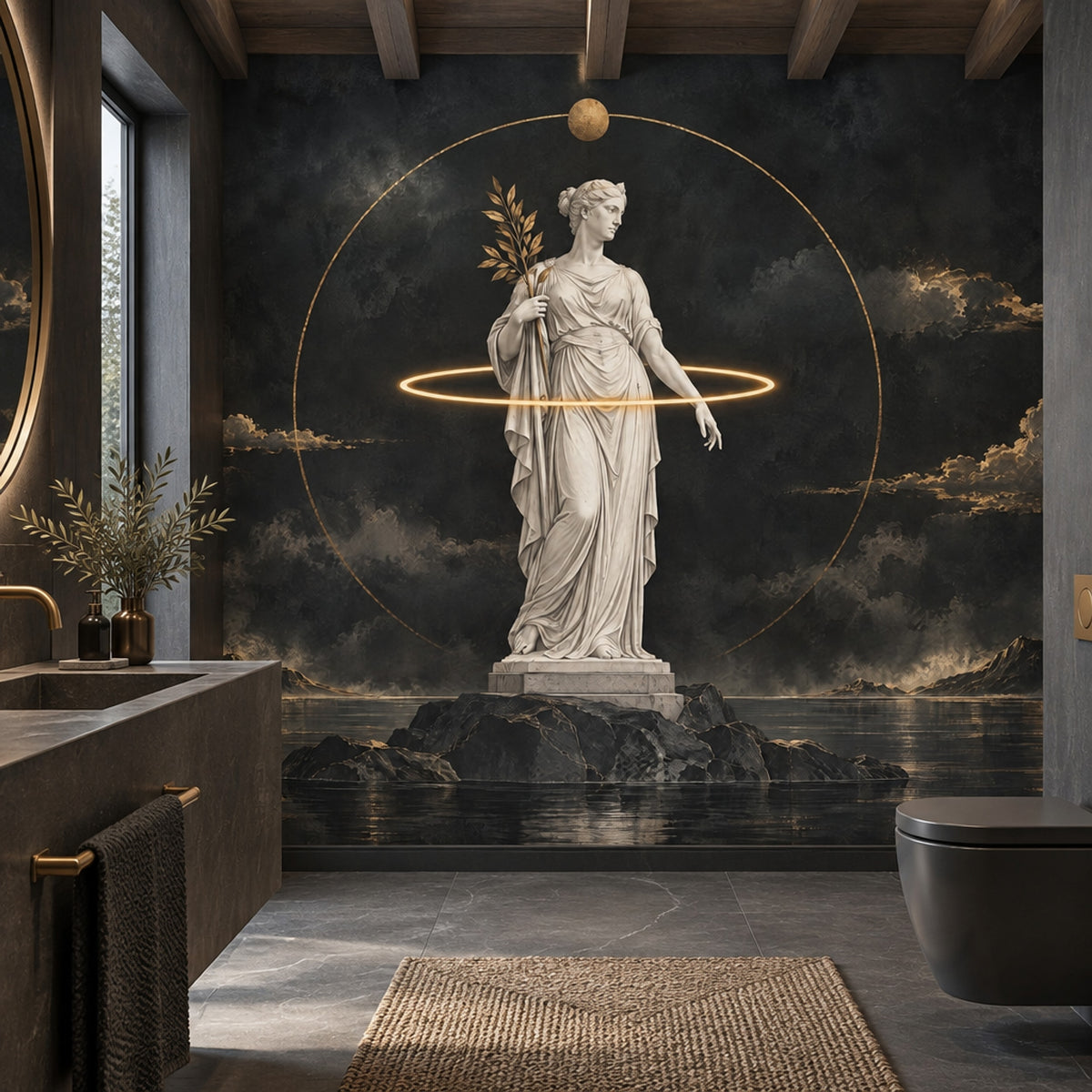 Classical Statue Wallpaper Gold Halo Wall Mural