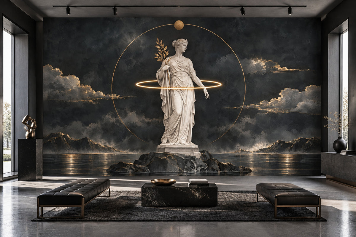 Classical Statue Wallpaper Gold Halo Wall Mural