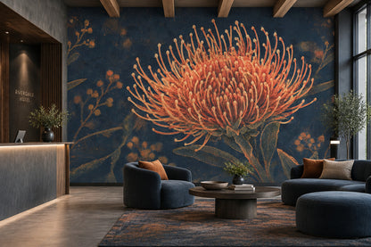 Orange Botanical Bloom Wallpaper Dark Floral Wall Mural