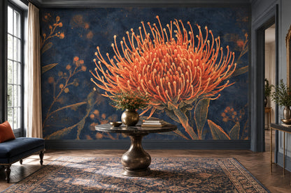 Orange Botanical Bloom Wallpaper Dark Floral Wall Mural
