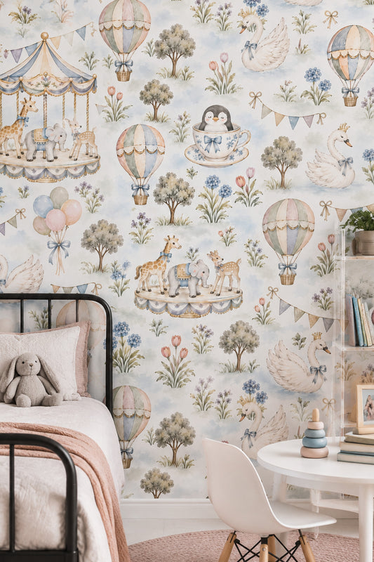 Carousel Wallpaper Watercolor Pastel Nursery Pattern