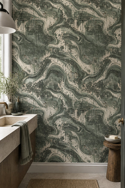 Abstract Plaster Texture Wallpaper Sage Green Grunge Finish