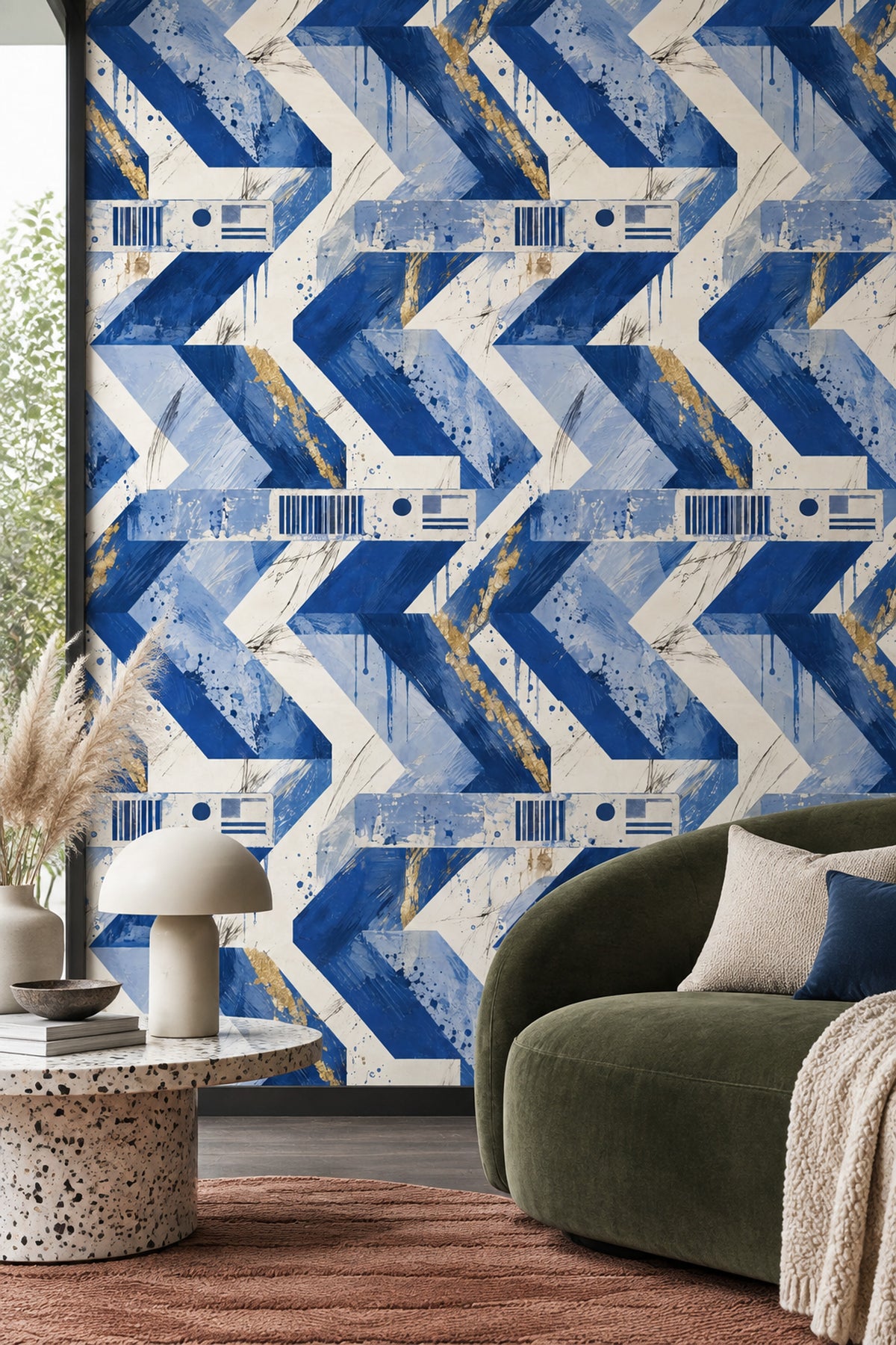 Chevron Zigzag Wallpaper Blue Gold Abstract Pattern