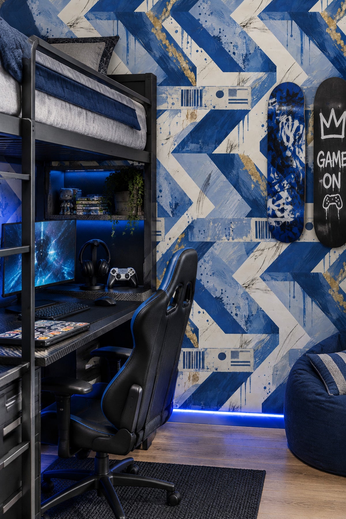 Chevron Zigzag Wallpaper Blue Gold Abstract Pattern