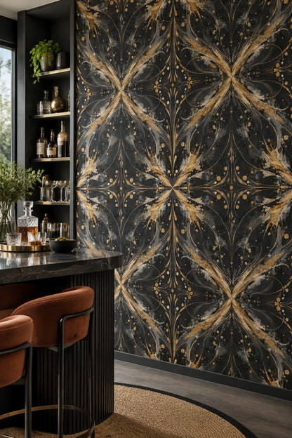 Gold Feather Brushstroke Wallpaper Dark Black Background