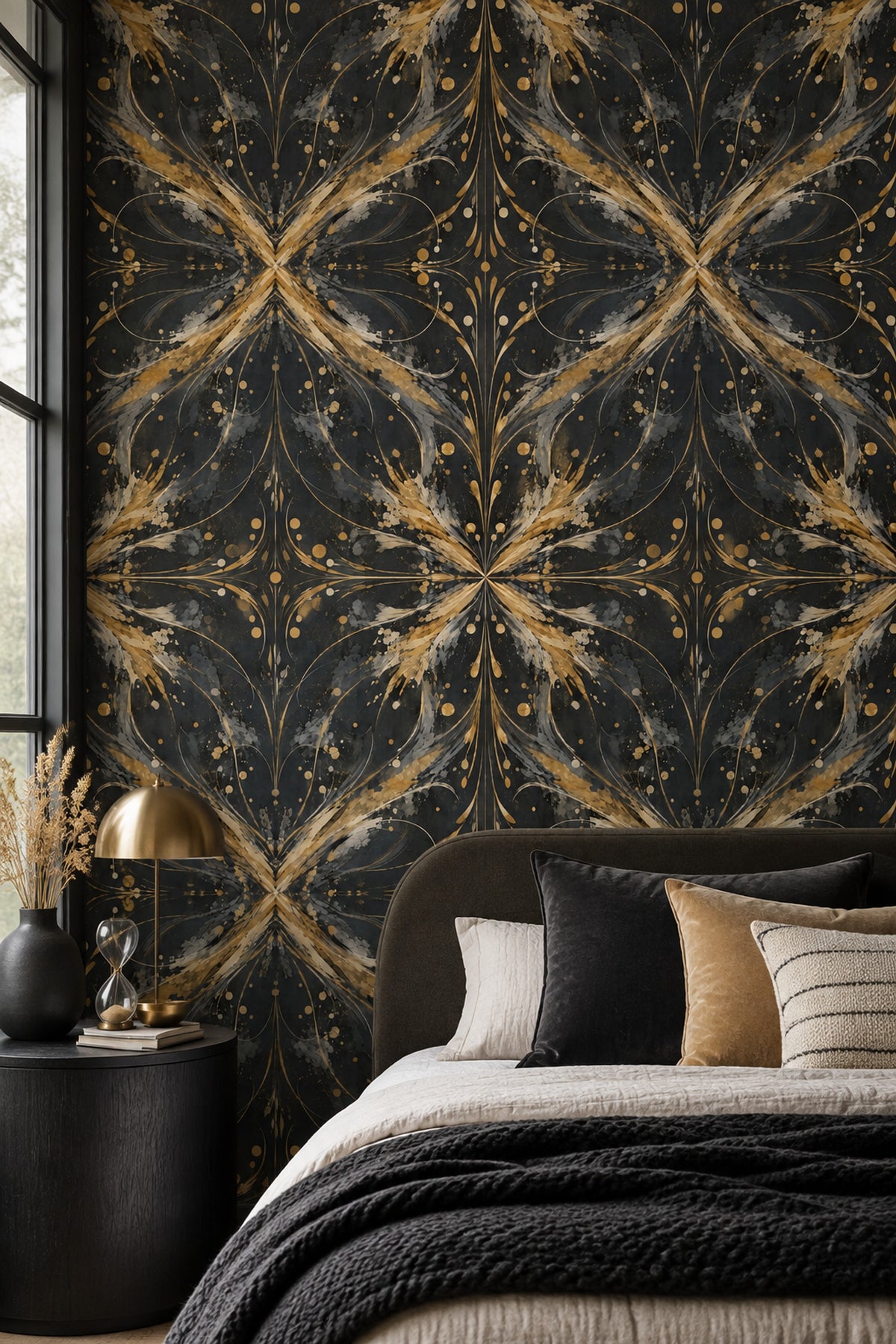 Gold Feather Brushstroke Wallpaper Dark Black Background