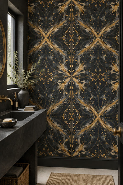 Gold Feather Brushstroke Wallpaper Dark Black Background