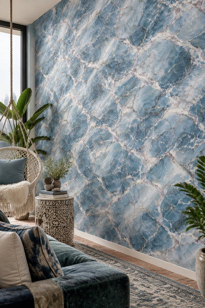 Blue Marble Wallpaper White Veining Cool Toned Stone Texture